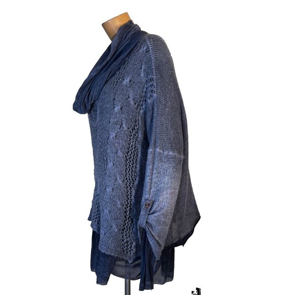 Lace The Label Sweater Mohair Med Blue Lagenlook Cowl Neck Roll Tab Layered - Picture 3 of 14